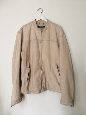 Kenneth Cole Beige Soft Leather Zipped Moto Jacket - 2000’s